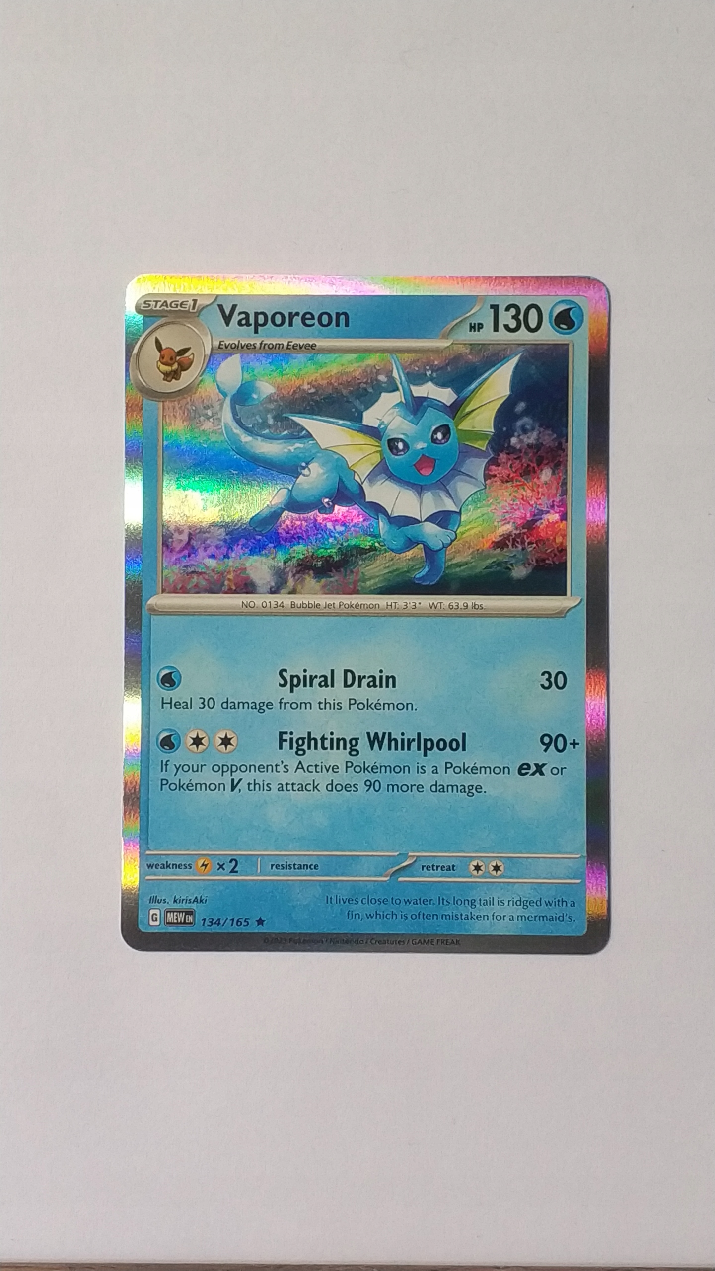 Vaporeon (MEW 134) - 134/165 - Holo Rare - Pokemon 151