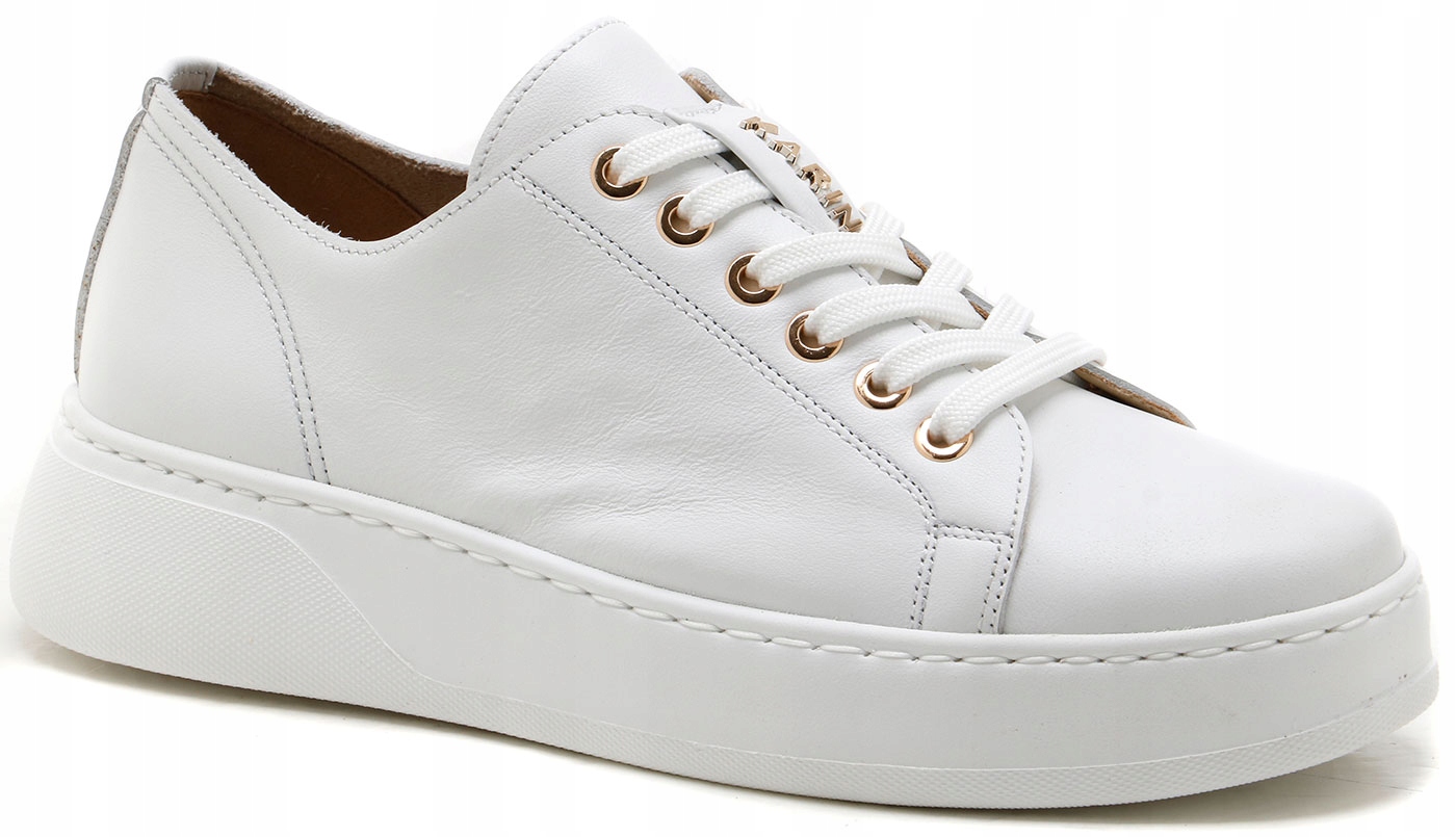 Bílé kožené dámské tenisky na platformě se šněrováním Karino 38