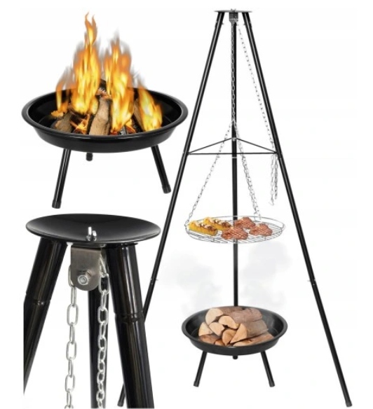 GRILL OGRODOWY PALENISKO 2W1 WISZĄCY TRÓJNÓG Z REGULACJĄ WYSOKOŚCI 150CM