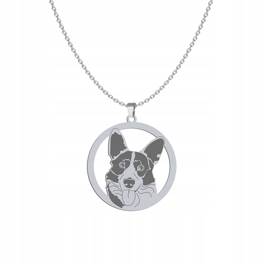 Stříbrný náhrdelník s psem Welsh Corgi Cardigan 925 Žena Gravírování Bonus