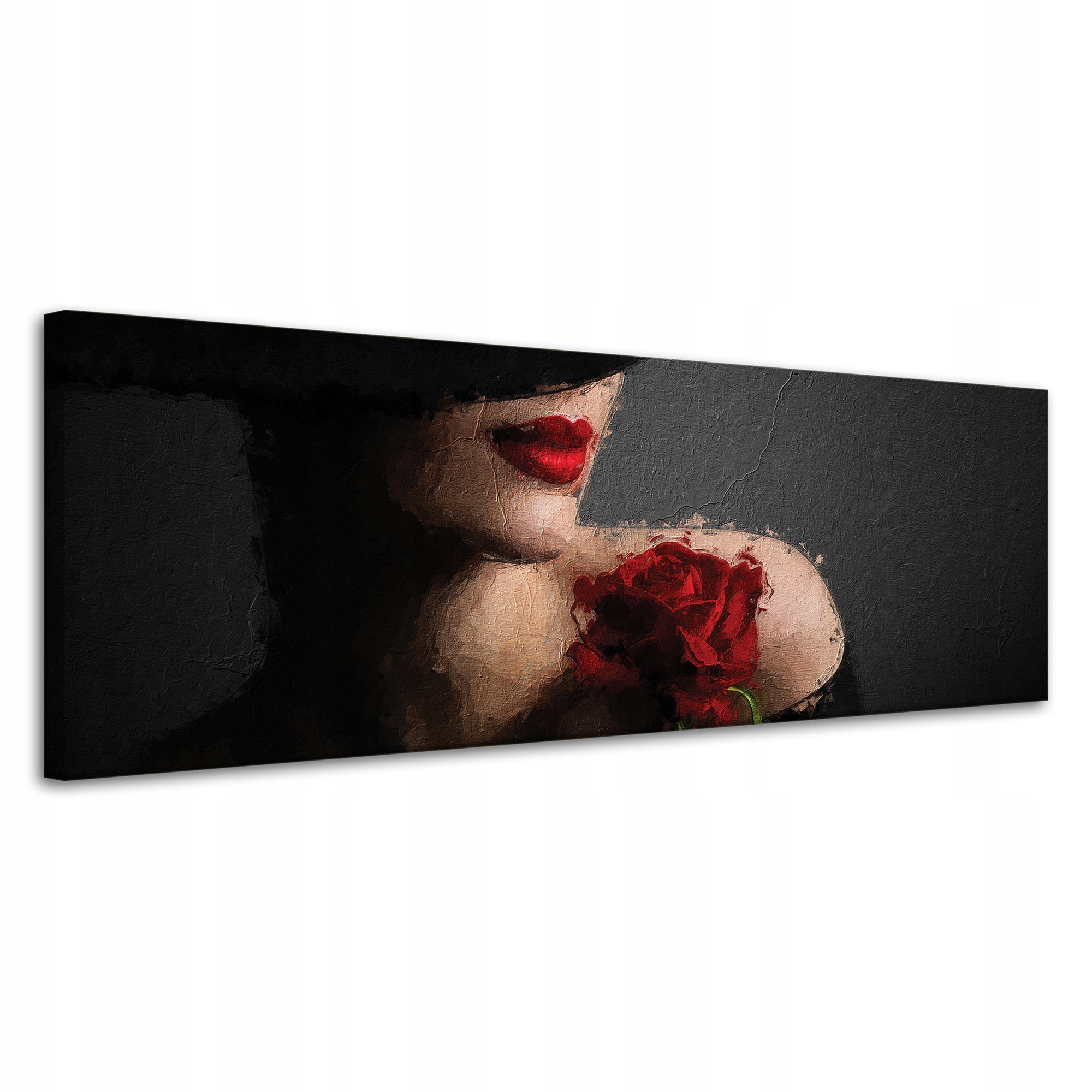 Obraz na plátně Žena s červenou růží Červené rty Elegance 120x40 cm
