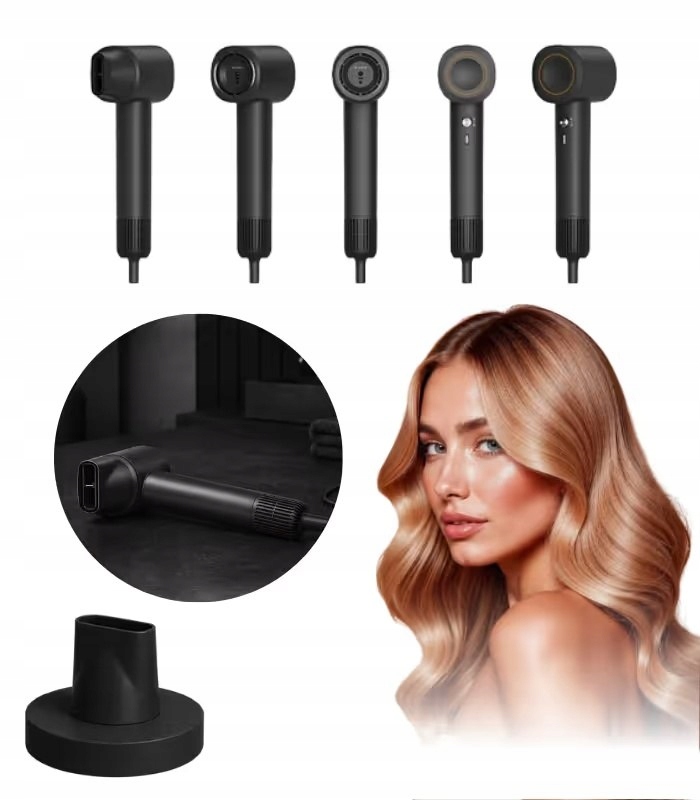 Vysoušeč vlasů 5v1 Multifunkční ionizace Sušení kadeří Černá