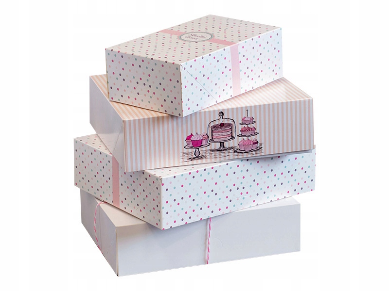 Pudełko 21x12,5x7cm na Ciasta Wypieki Tartaletki nadruk kropeczki 20 sztuk Stan opakowania zastępcze