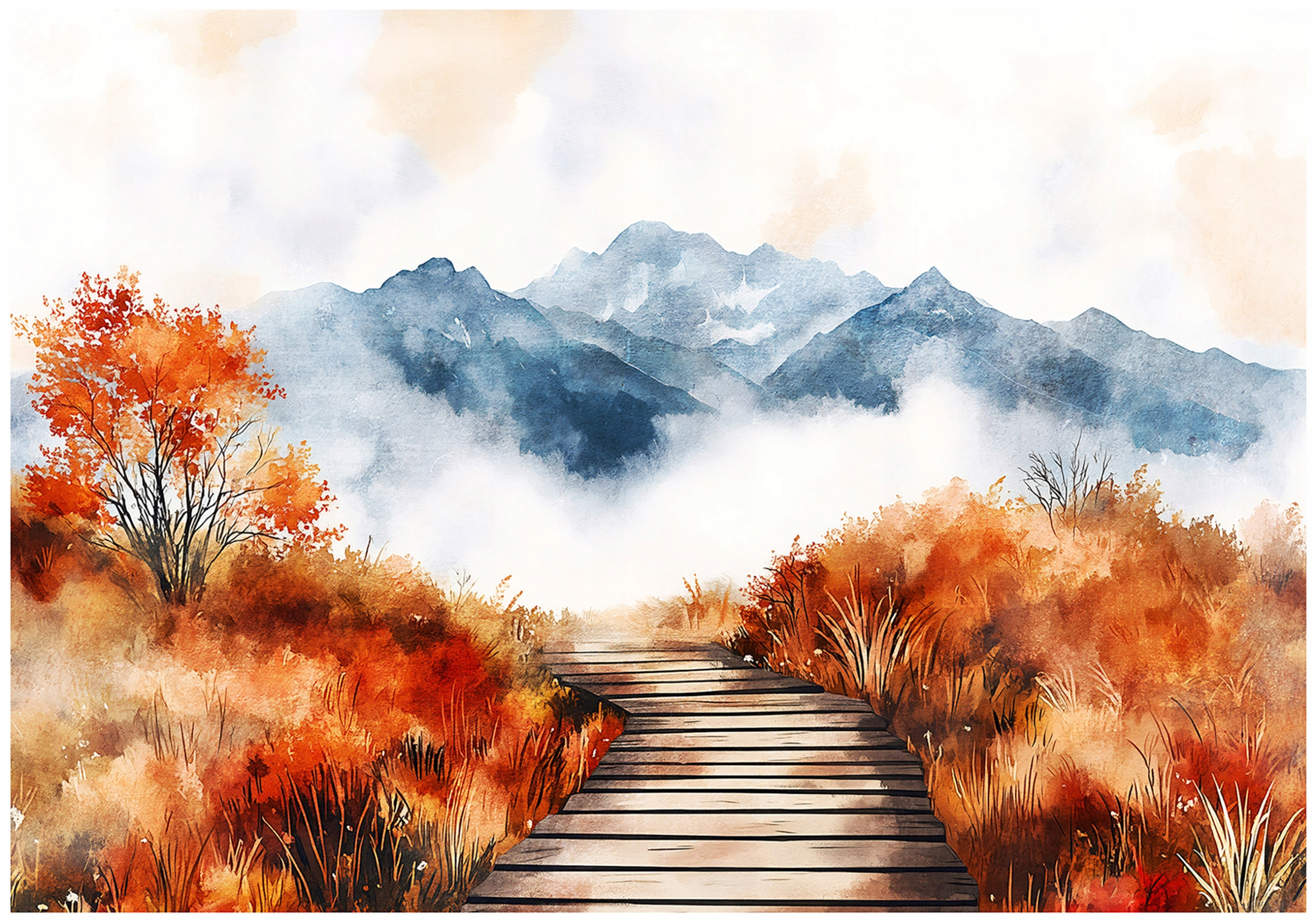 Fototapeta Hory Príroda Krajina Hory Krajina Cesta Akvarel Brąz 300x210