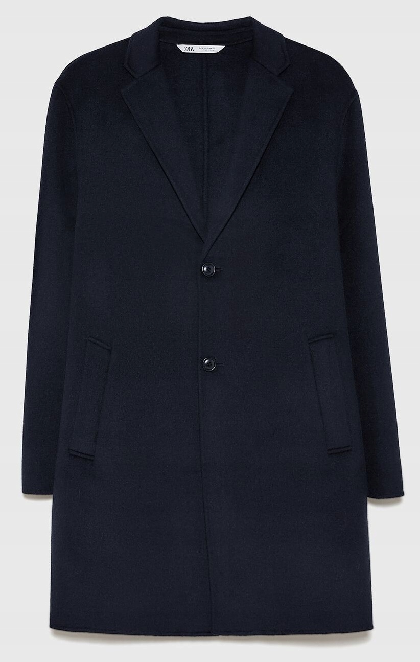 ZARA MAN PROSTY PŁASZCZ GRANAT WEŁNA L WIOSNA