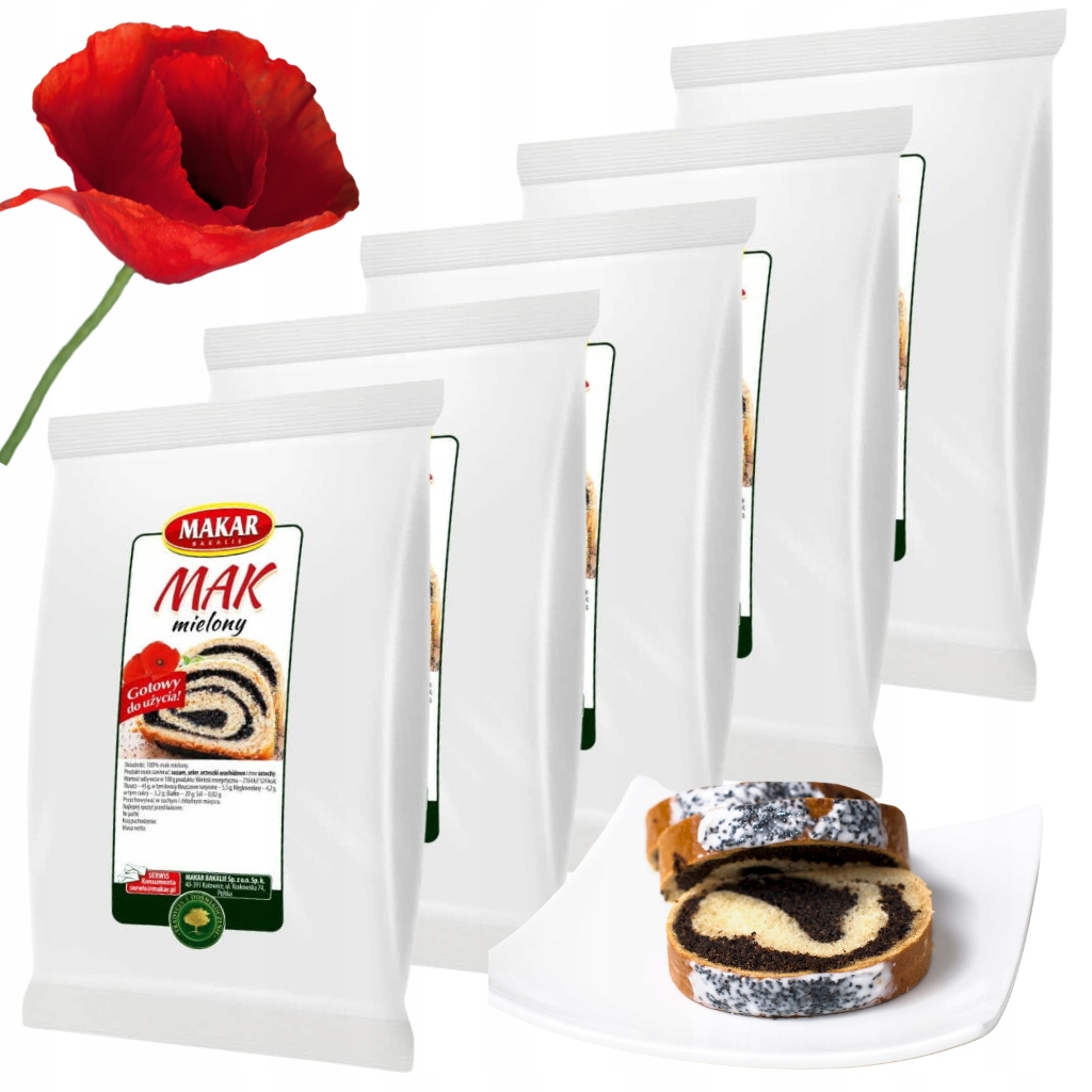 5x Mak mielony niebieski 1kg Makar Na Makowiec Rogal naturalny Ciasto 1000g