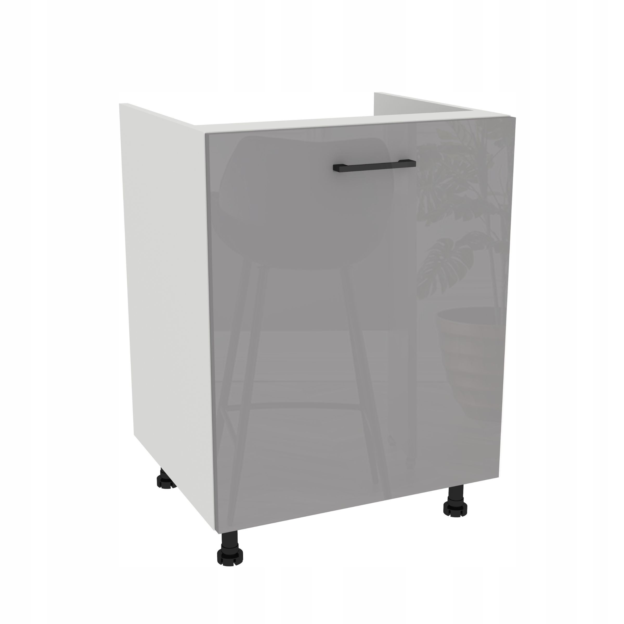 Dolní kuchyňská skříňka pod dřez 60 Capri Bílá přední strana Šedá Akryl Lesk