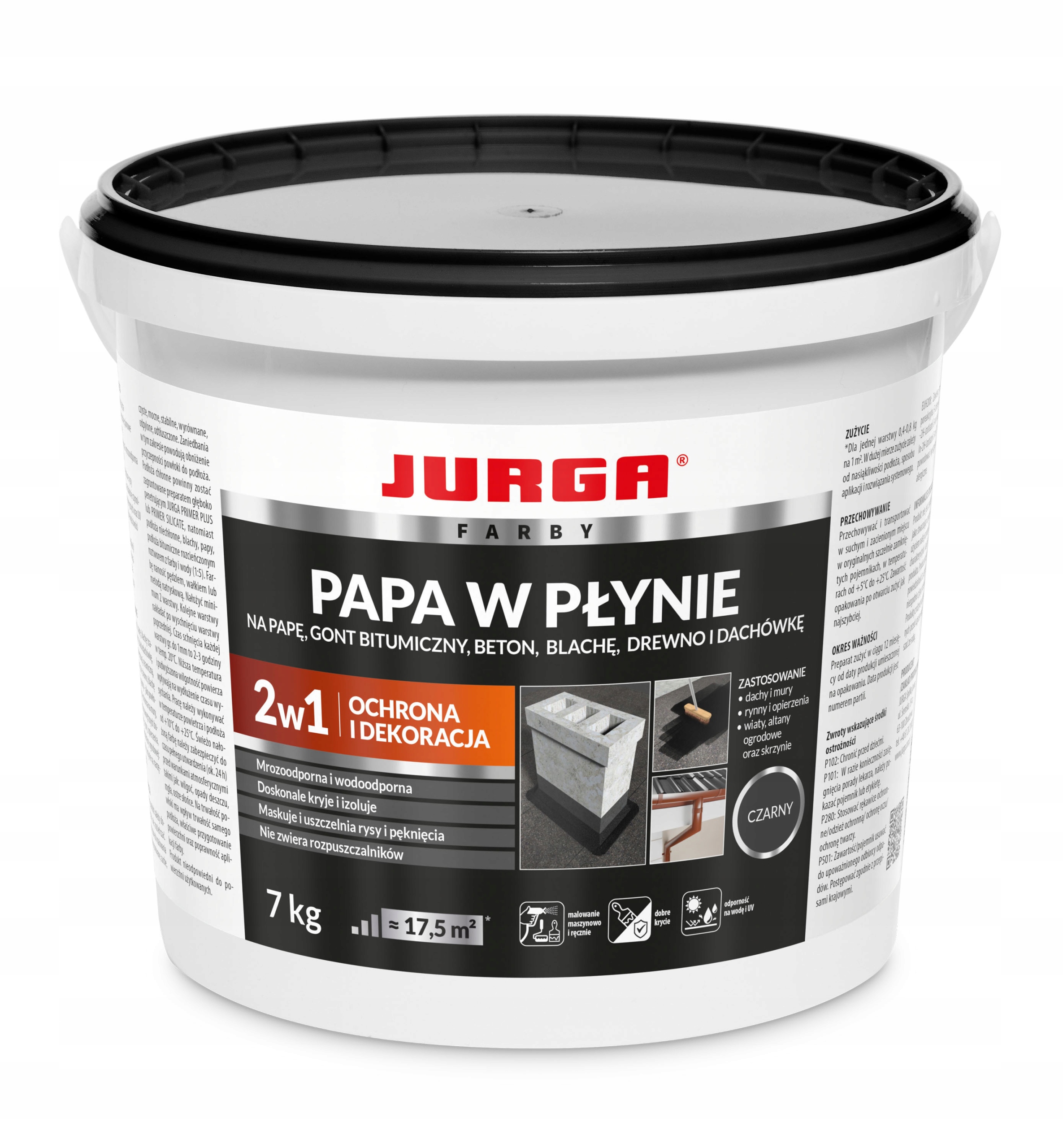 Papa w płynie, farba na dach 7kg czarna Jurga