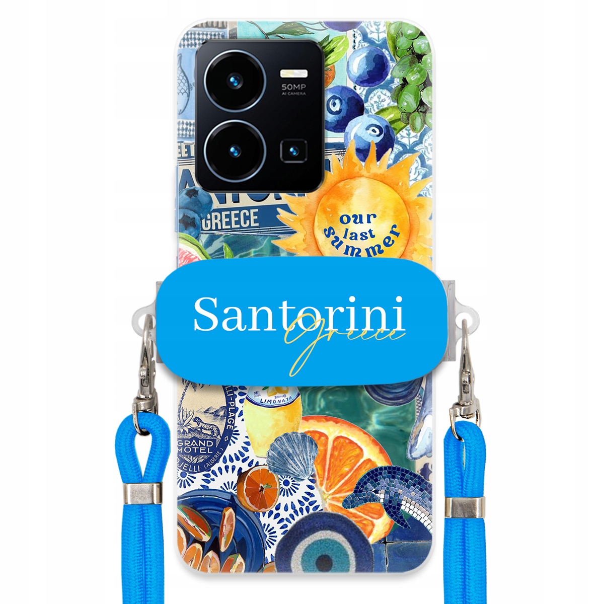pouzdro na Vivo Y22S Modré vodítko Crossbody Držák Santorini Sea Vibes