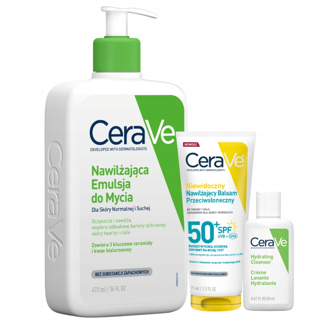 Zestaw CeraVe Balsam Spf 50+ 75ml Emulsja Nawilżająca Skóra Sucha 473ml