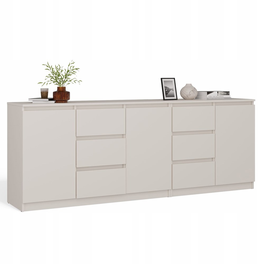 Sada Veľká Komoda Costa Skrinka Do Obývačky, 3 Dvere, 6 Zásuviek, Kašmír