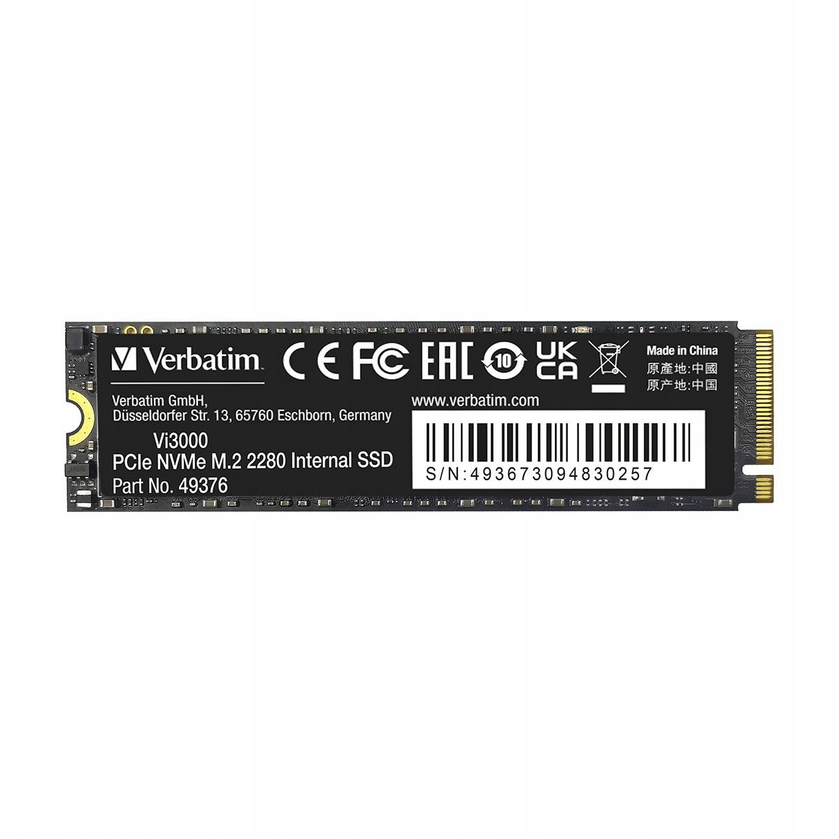 SSD Verbatim Vi3000 2TB M.2 NVMe PCIe Gen3 2280 3300/3000MB/s