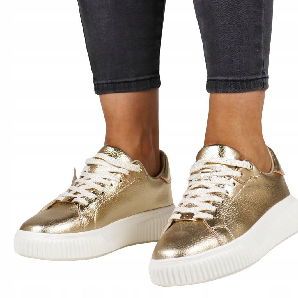 Zlaté Tenisky Polobotky Dámské Tenisky Z Kůže Na Platformě Kůže 36