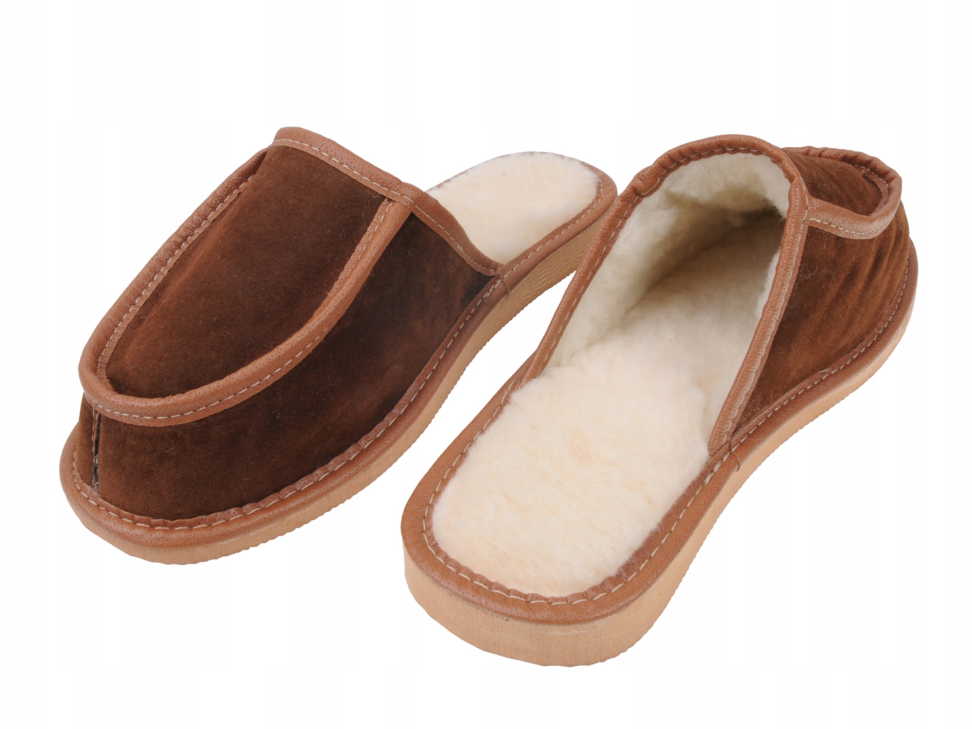 

Szerokie ocieplane tęgie skórzane kapcie wełna 43