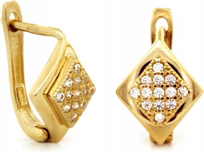 Zlaté náušnice 585 Jemné Kosočtverce S Zirkony, elegantní dámské
