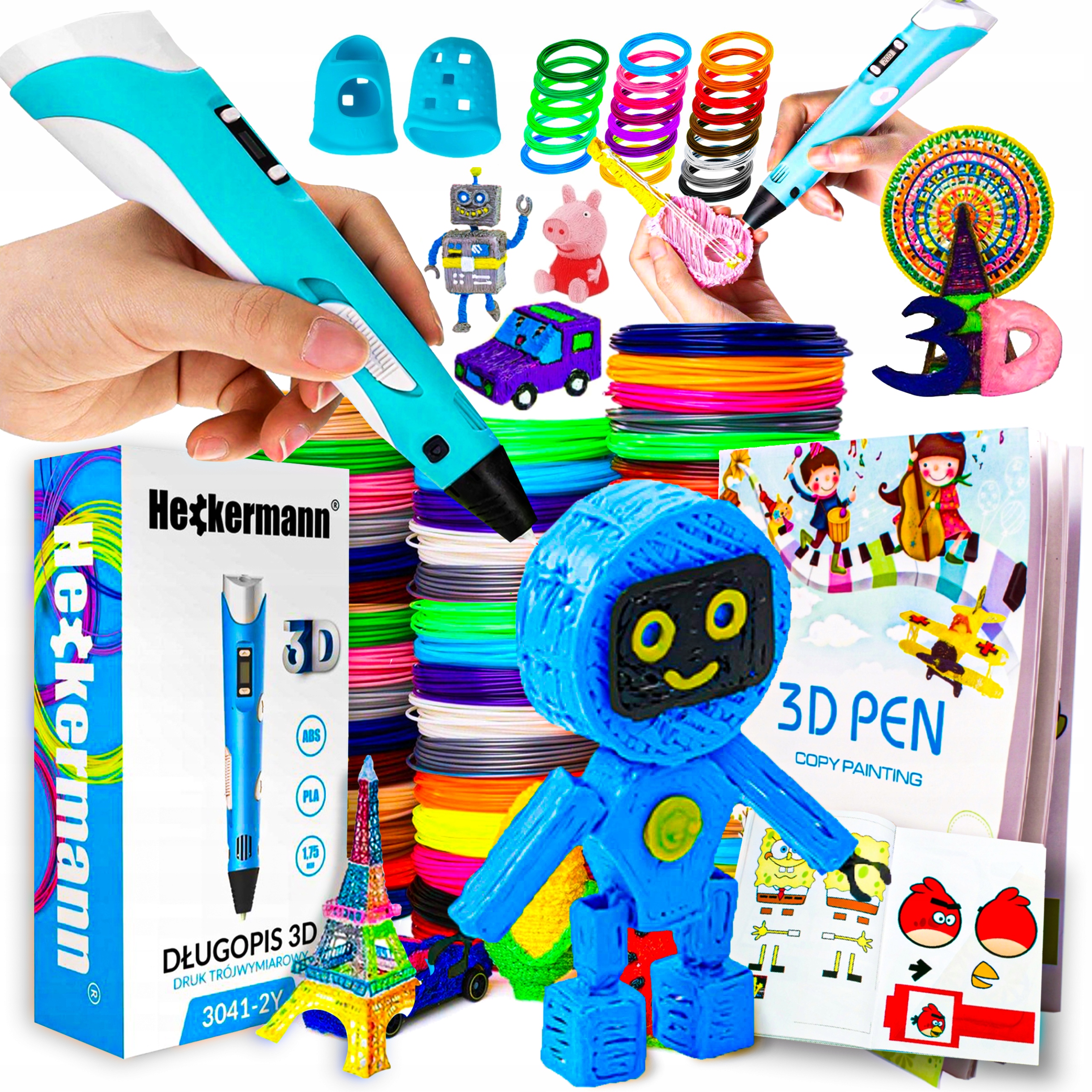 DŁUGOPIS DRUKARKA 3D PEN ZESTAW XXL Szablony + Wkłady 100m SUPER PREZENT