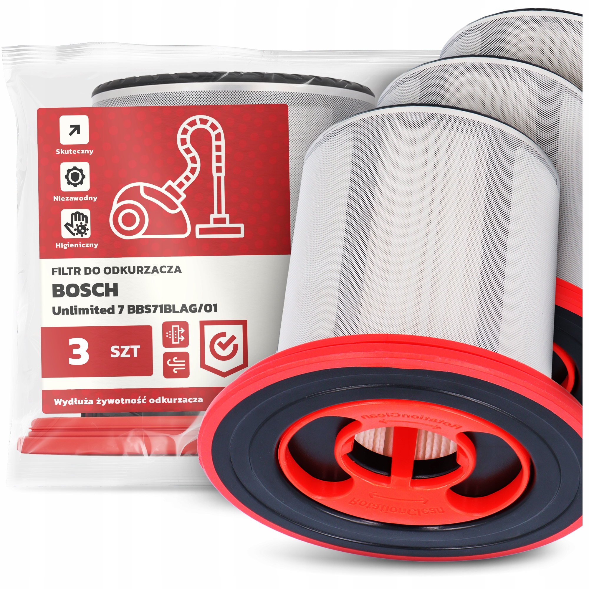 3x Vzduchový Filtr pro Vysavač Bosch Unlimited 7 BBS71BLAG/01 Hepa Em-w