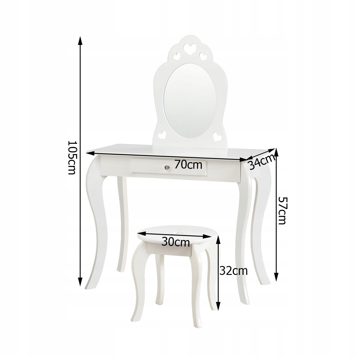 TOALETKA BIURKO DZIECIĘCE Z LUSTREM I TABORETEM Kod producenta HW65300WH