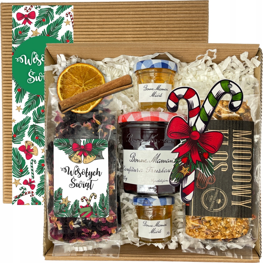 Zestaw Upominkowy Herbata Konfitura Naturalne Przetwory Miód Bombka