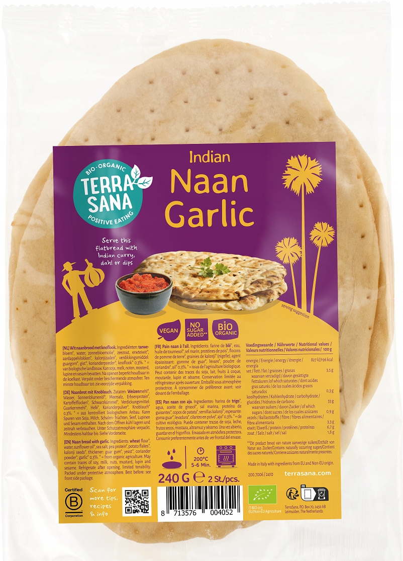 Naan Česnekový Chléb Bio 240 g Terrasana