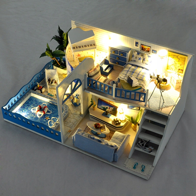 

Domek Diy dla lalek z mebelkami drewna Led muzyka
