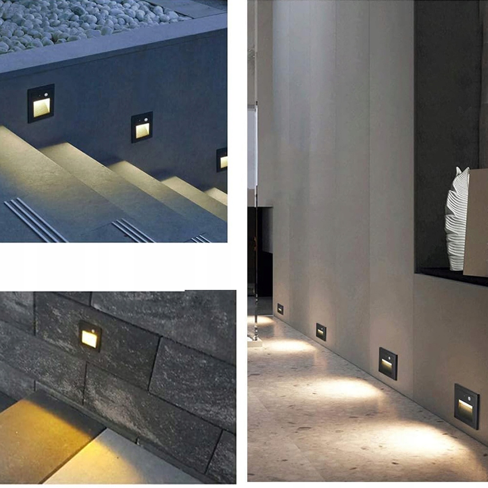 OŚWIETLENIE SCHODOWE OPRAWA LAMPKA SCHODOWA LED Z CZUJNIKIEM RUCHU 4SZT Barwa światła biały ciepły