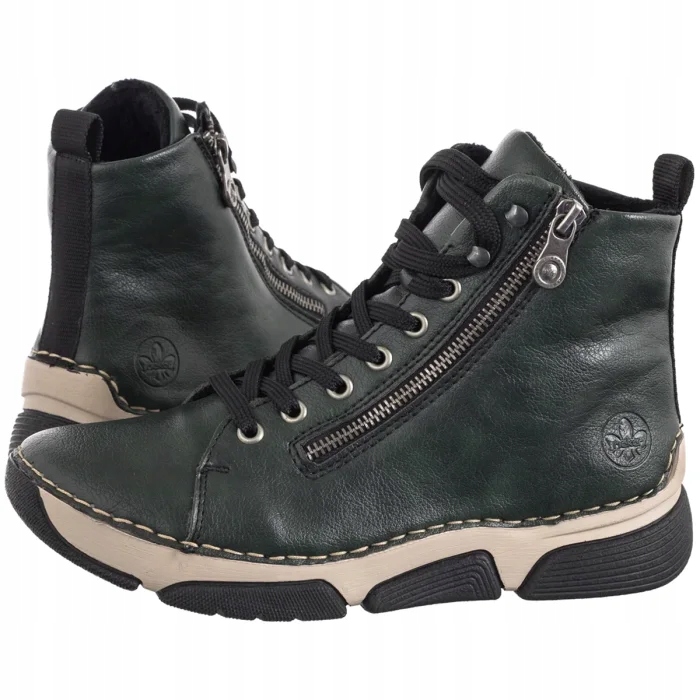 Dámské kožené kozačky Kotníkové Boty Rieker Zelené 45920-54 Green