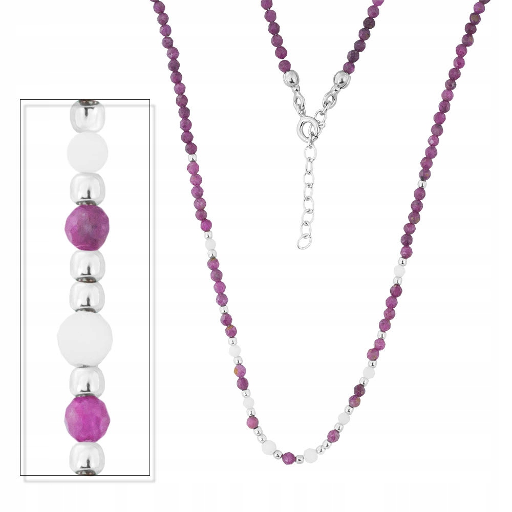 Stříbrný náhrdelník z krásných přírodních kamenů Rubín a Opal