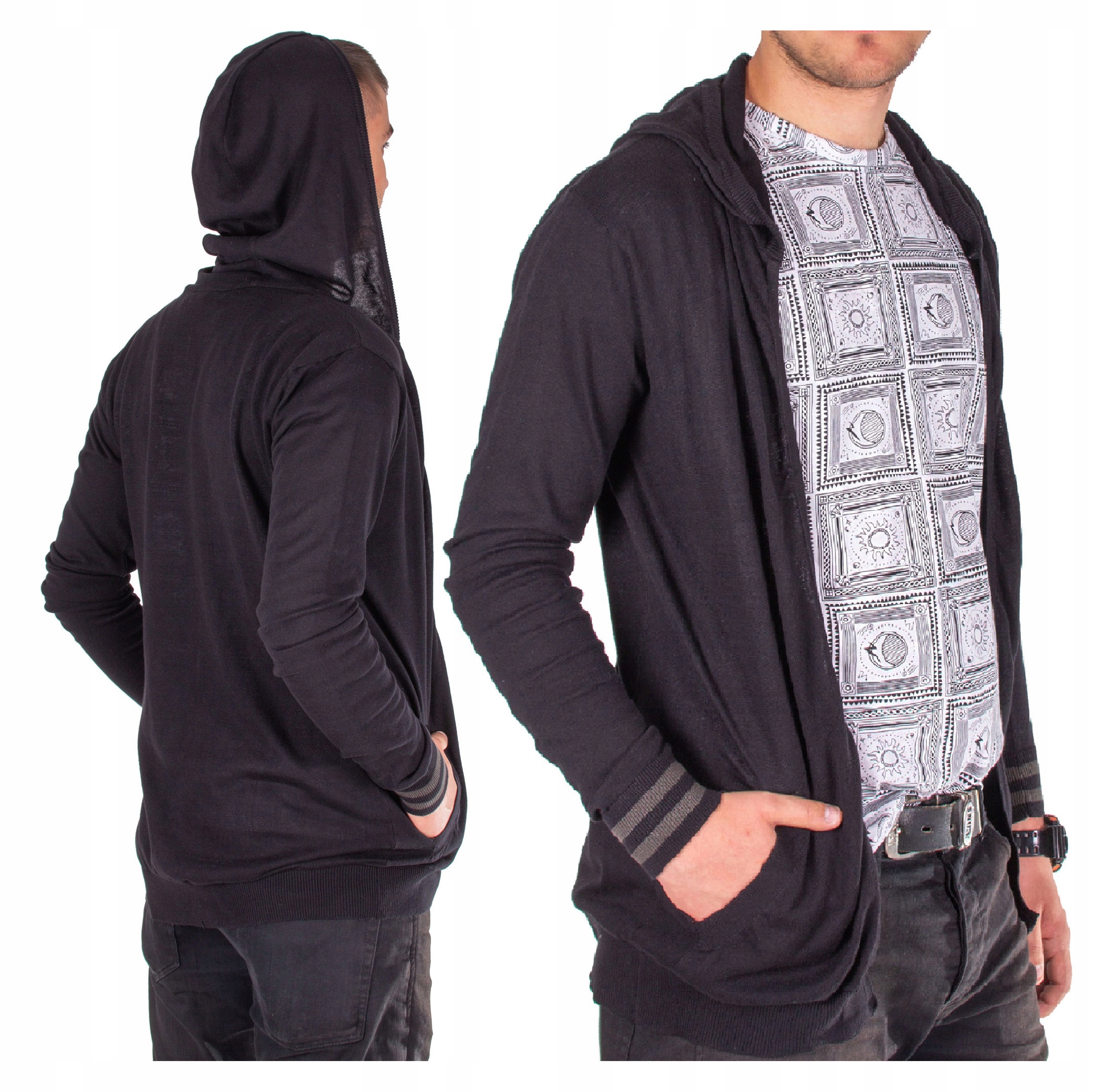 

Sweter Męski cienki męski sweter Z Kapturem L