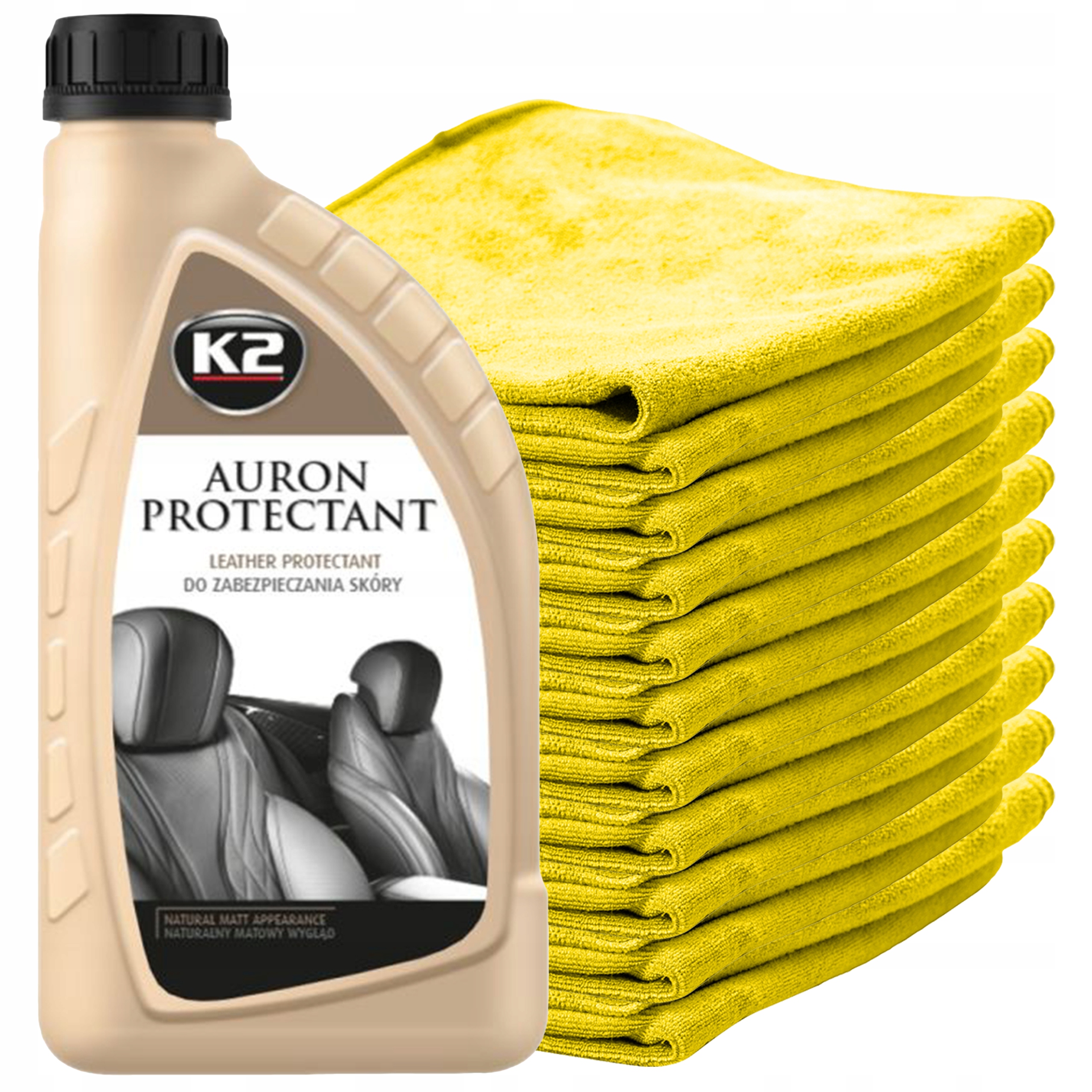 Środek do zabezpieczenia skóry konserwacji K2 Auron 1L mikrofibra x 10 szt