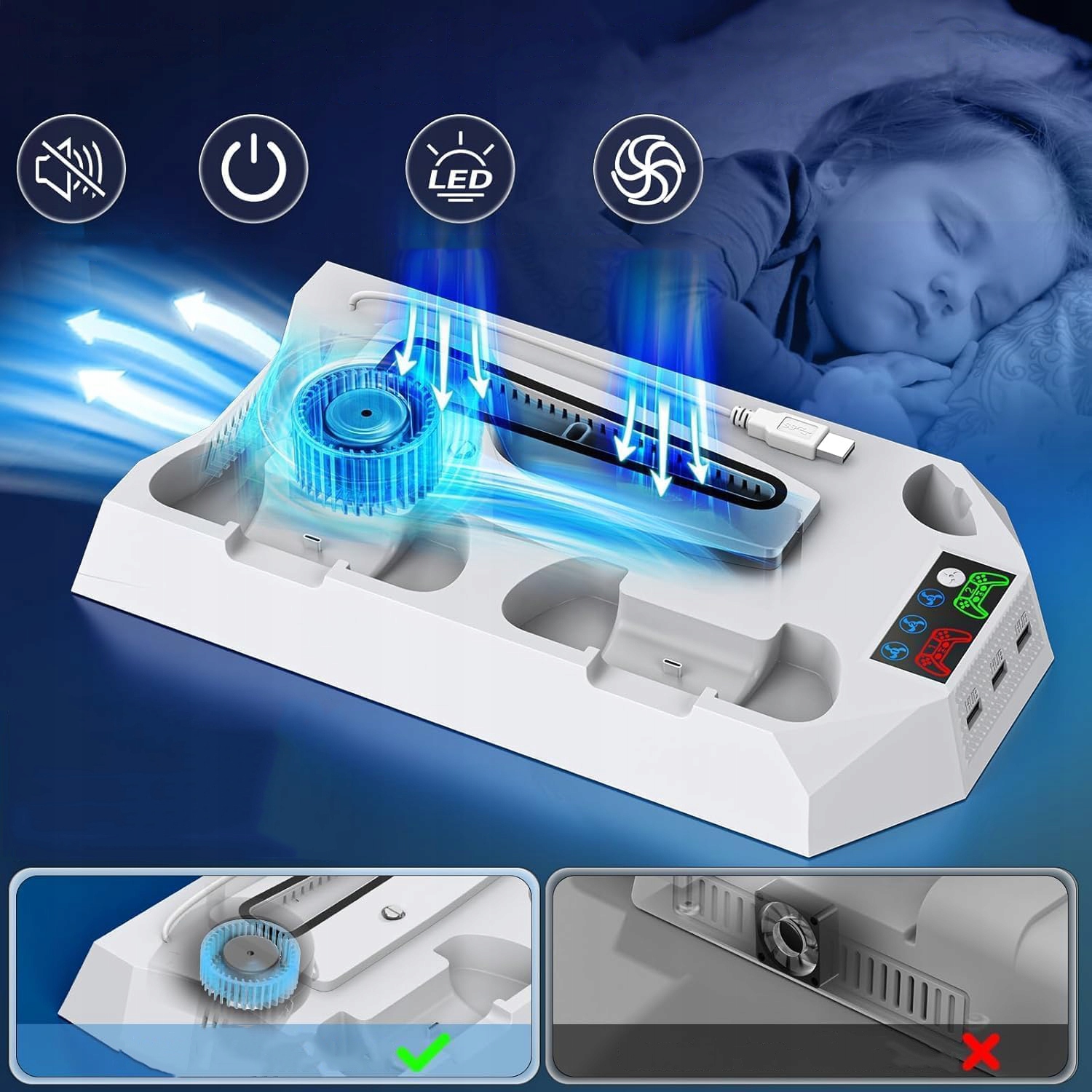 Chłodząca Podstawka Stacja Na PS5 Z Wentylatorem I Ładowarką Do Dwóch Padów