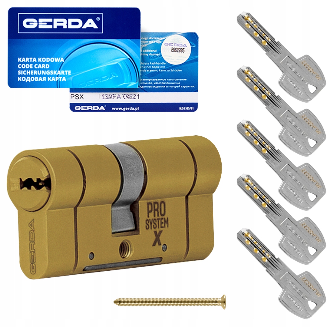 Vložka do zámku dverí Gerda Psx 30/40 mm Atest C KL6.2 mosadz 5 kľúčov