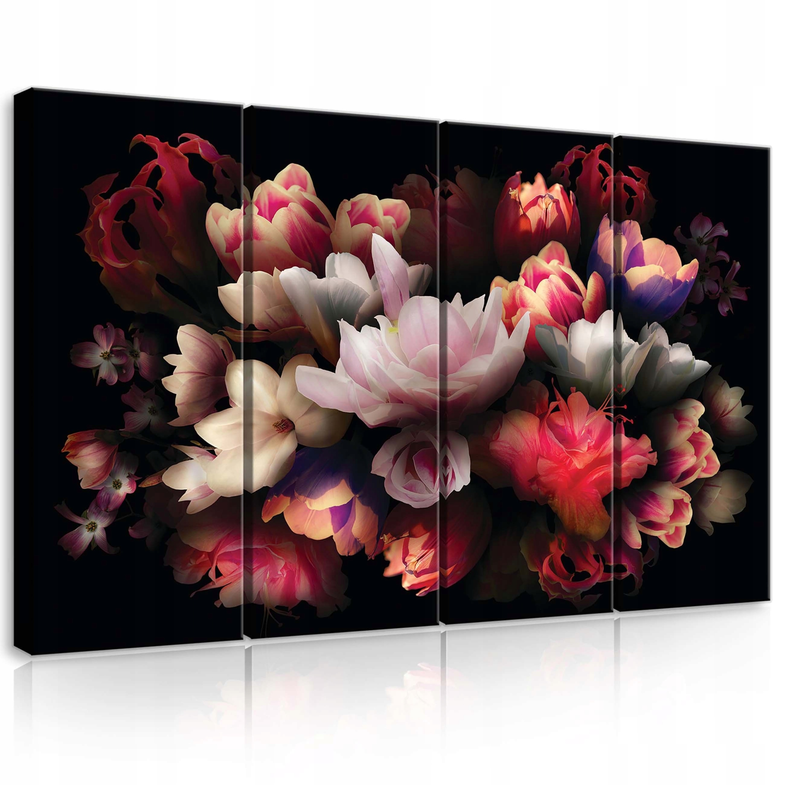 Obraz 120x80 Květiny na černém pozadí tmavá floristika tulipány zátiší