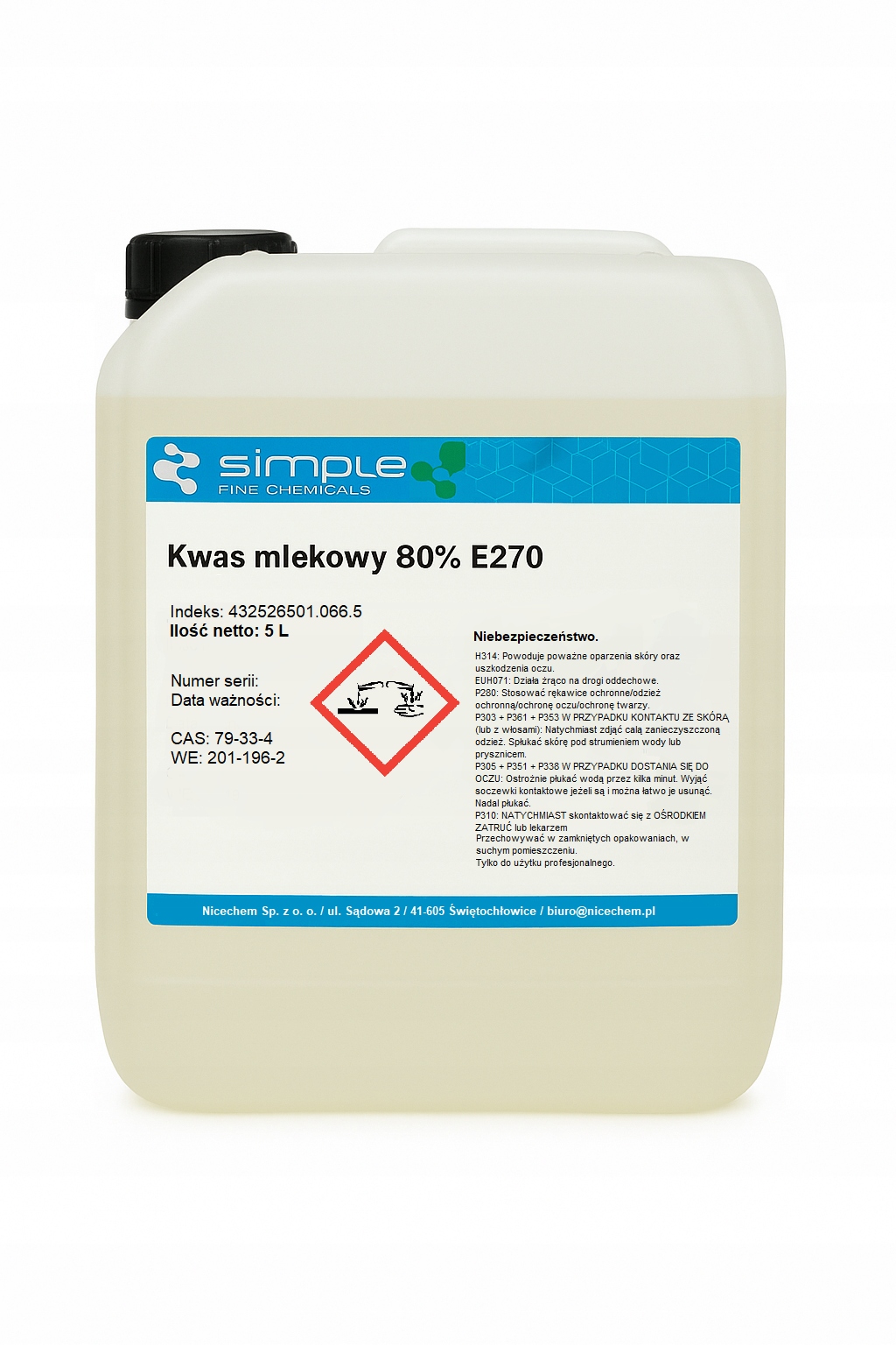 Kwas mlekowy 80% E270 5L spożywczy