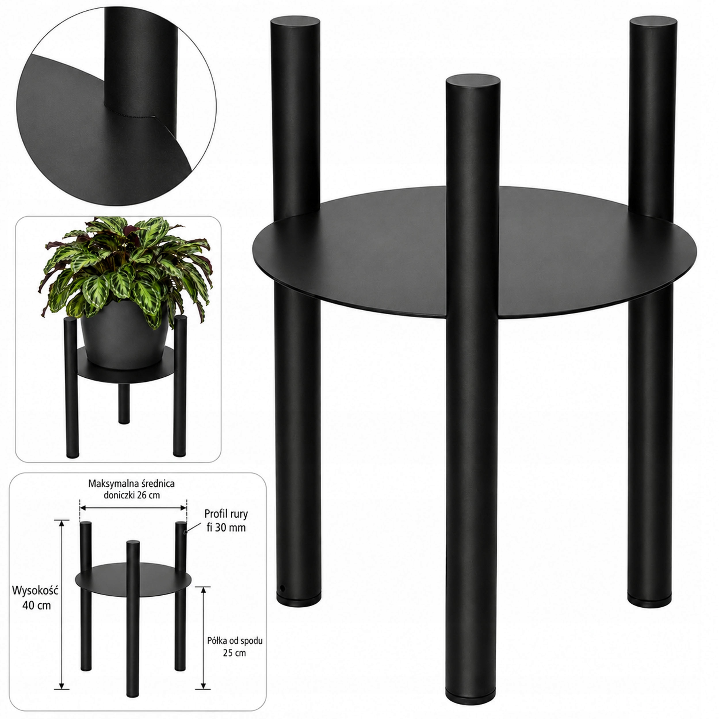 Držák Na Květináč stojící kovový stojan na květiny loft 40 cm květináč max fi 26 cm