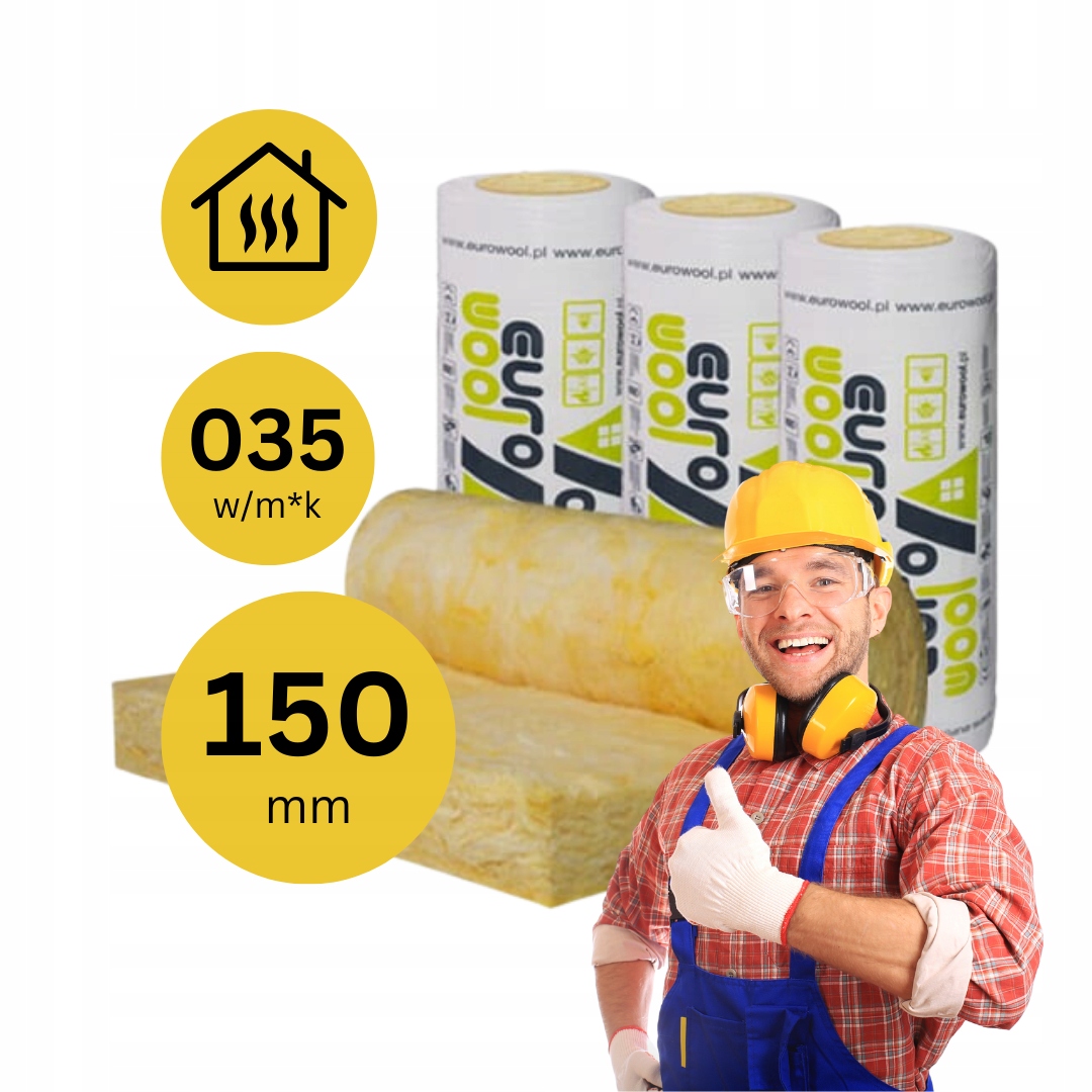 WEŁNA ATESTOWANA MINERALNA MATA SZKLANA EUROWOOL 0,035 15CM 4,2M2