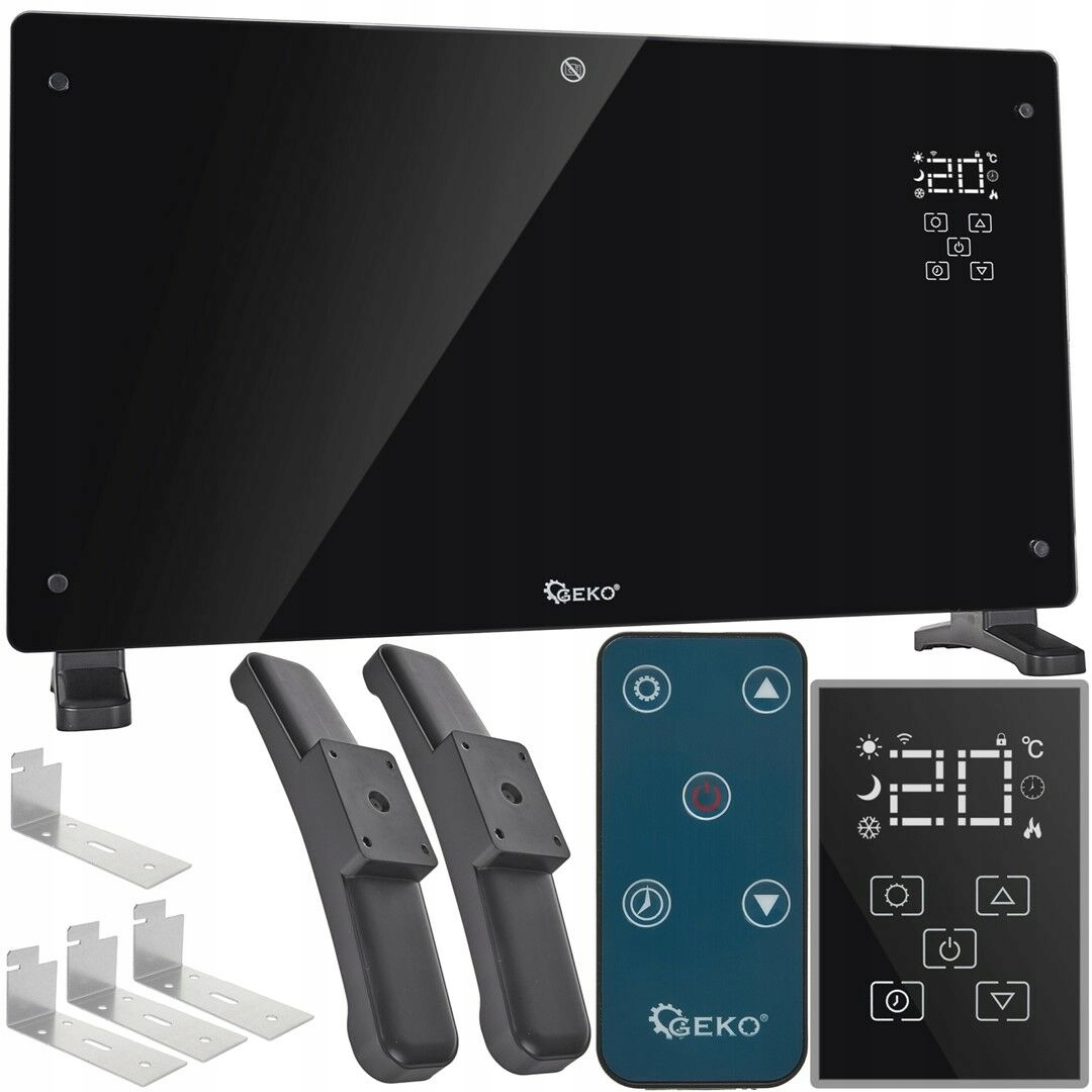 Grzejnik Konwektorowy Szklany Czarny Z LCD Pilotem Sterowania I Wifi 2500W