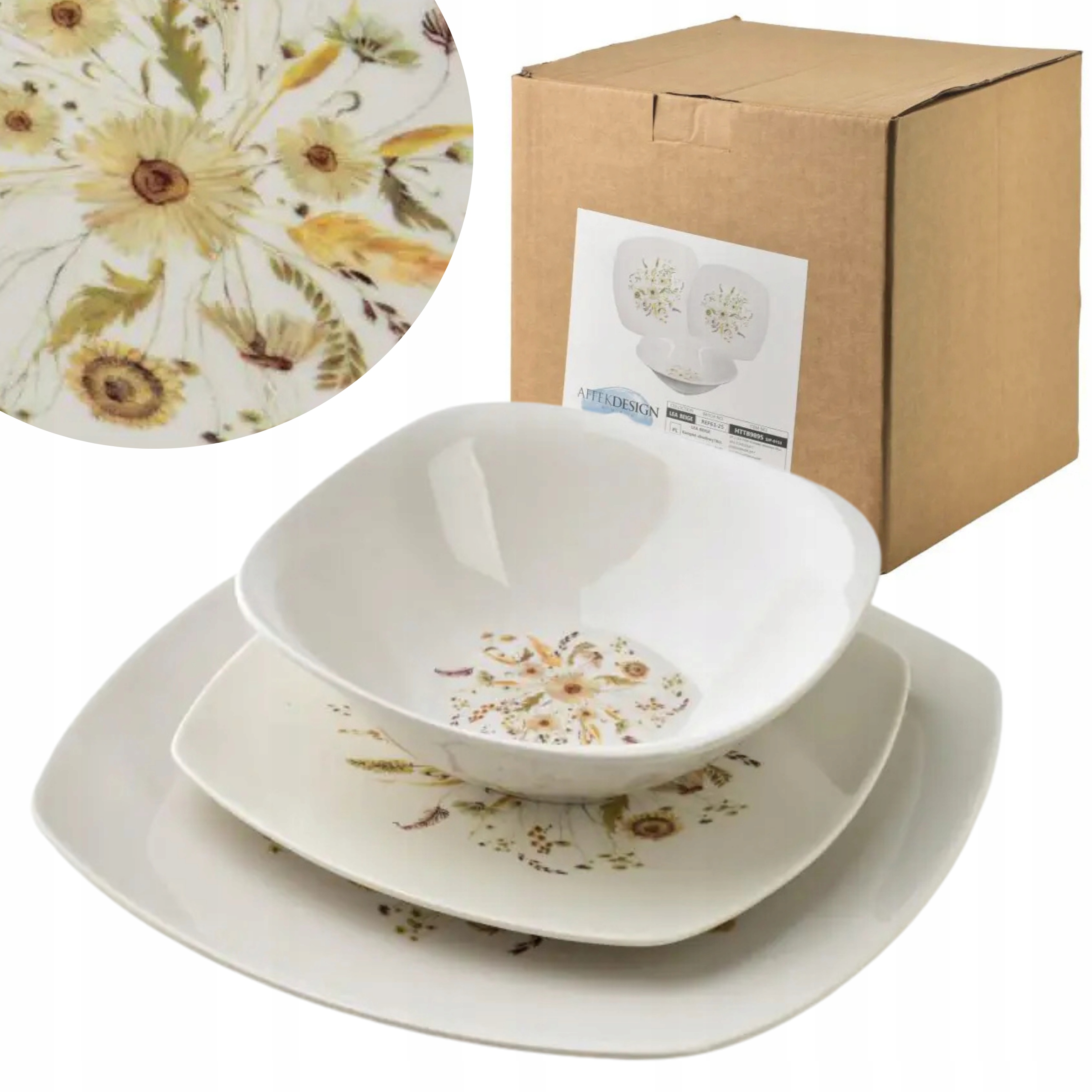 Sada tanierov 18 kusov porcelánový obedový servis pre 6 osôb taniere s kvetmi