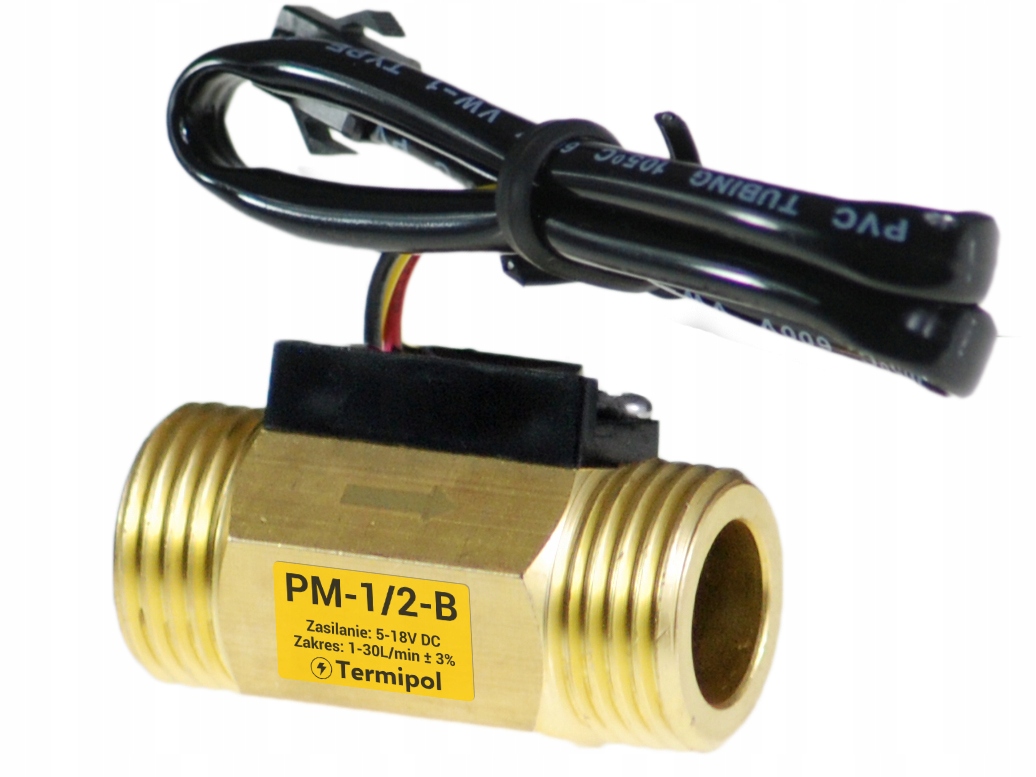 Przepływomierz PM-1/2-B 5-18 VDC 1-30L/min Gwint 1/2" DN15