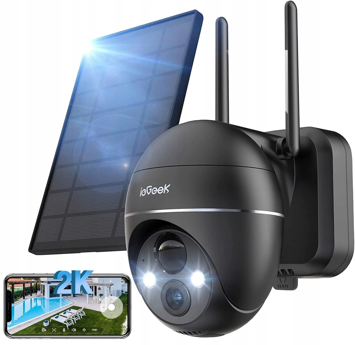 2K Venkovní Otočná Solární Kamera Ip Wifi 4x Zoom na 9000 Mah Baterie