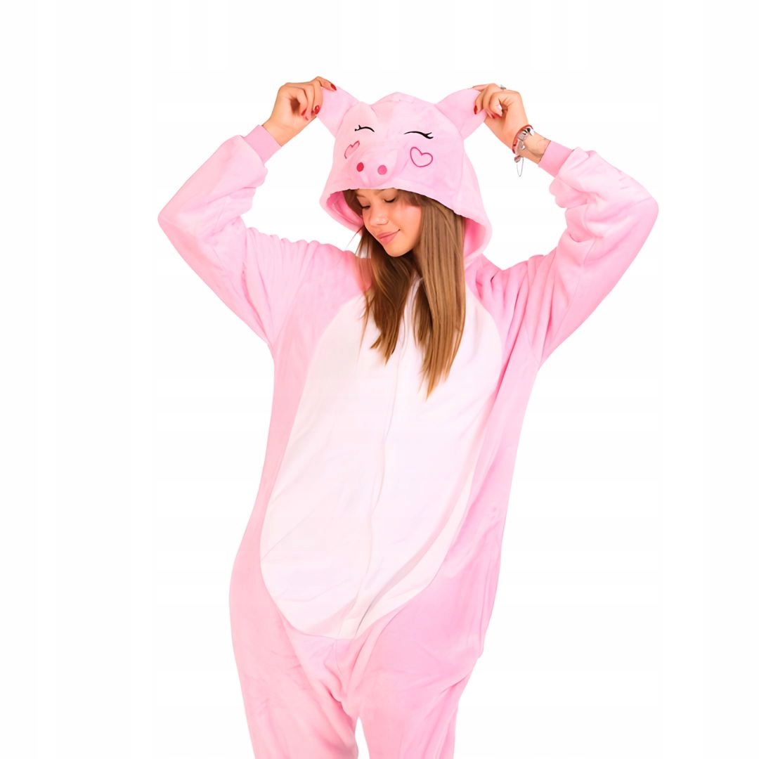 Piżama Onesie Kigurumi Kostium Przebranie Różowa Świnka S: 145 - 155cm Materiał dominujący poliester
