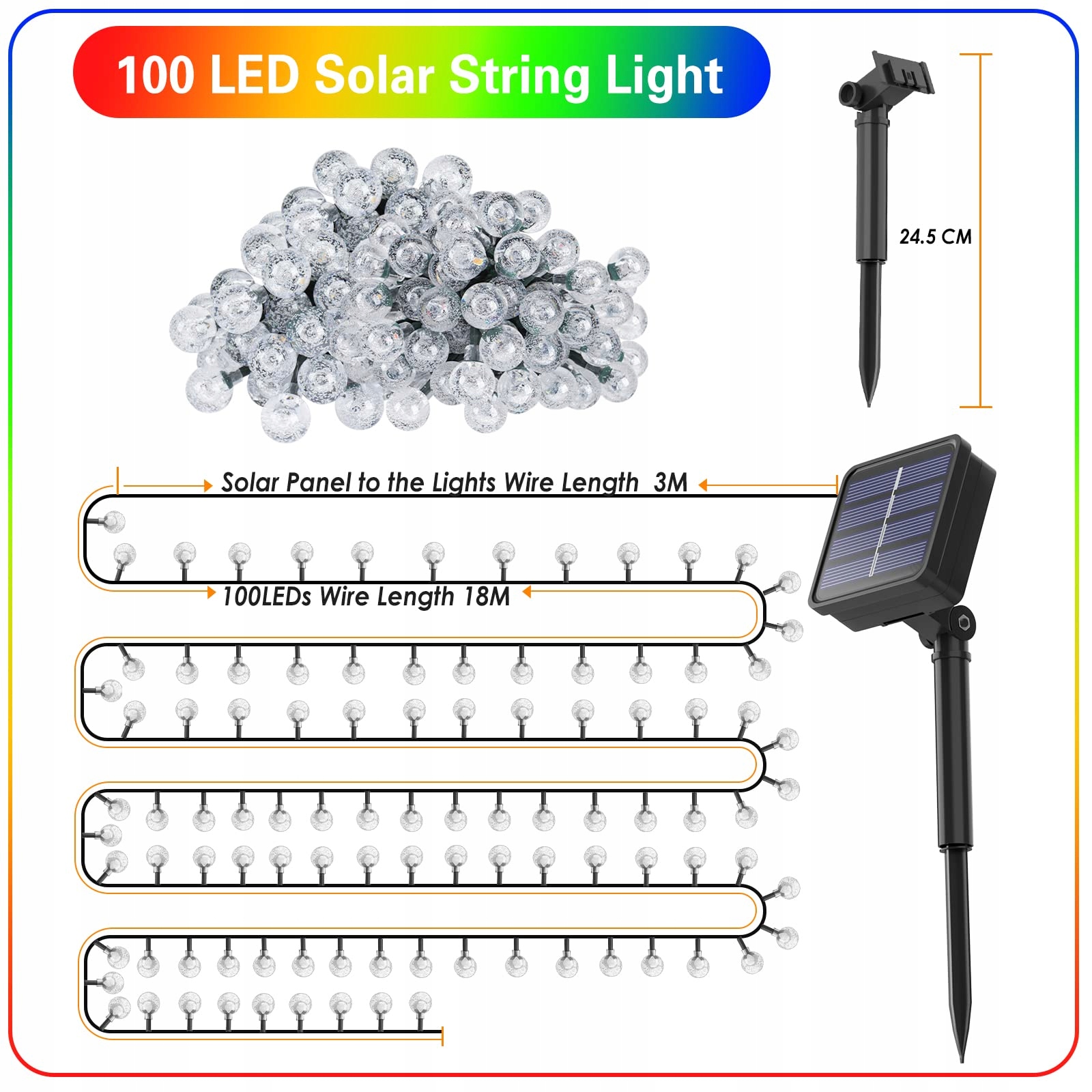 Łańcuch Solarny 100 LED 18M IP65 Na Zewnątrz Wodoodporna — miniatura 7