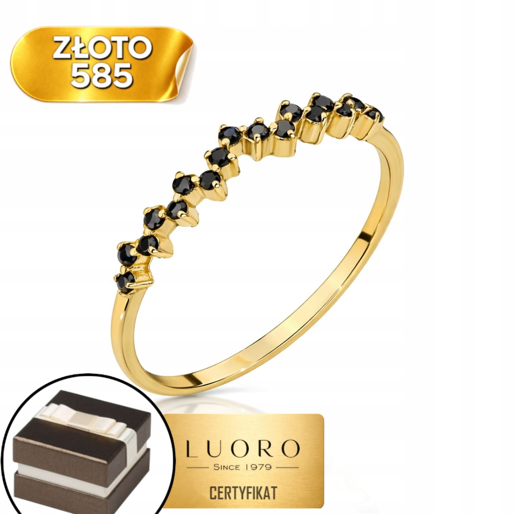 Prstýnek 585 14K Černé Zirkony Jemný R19