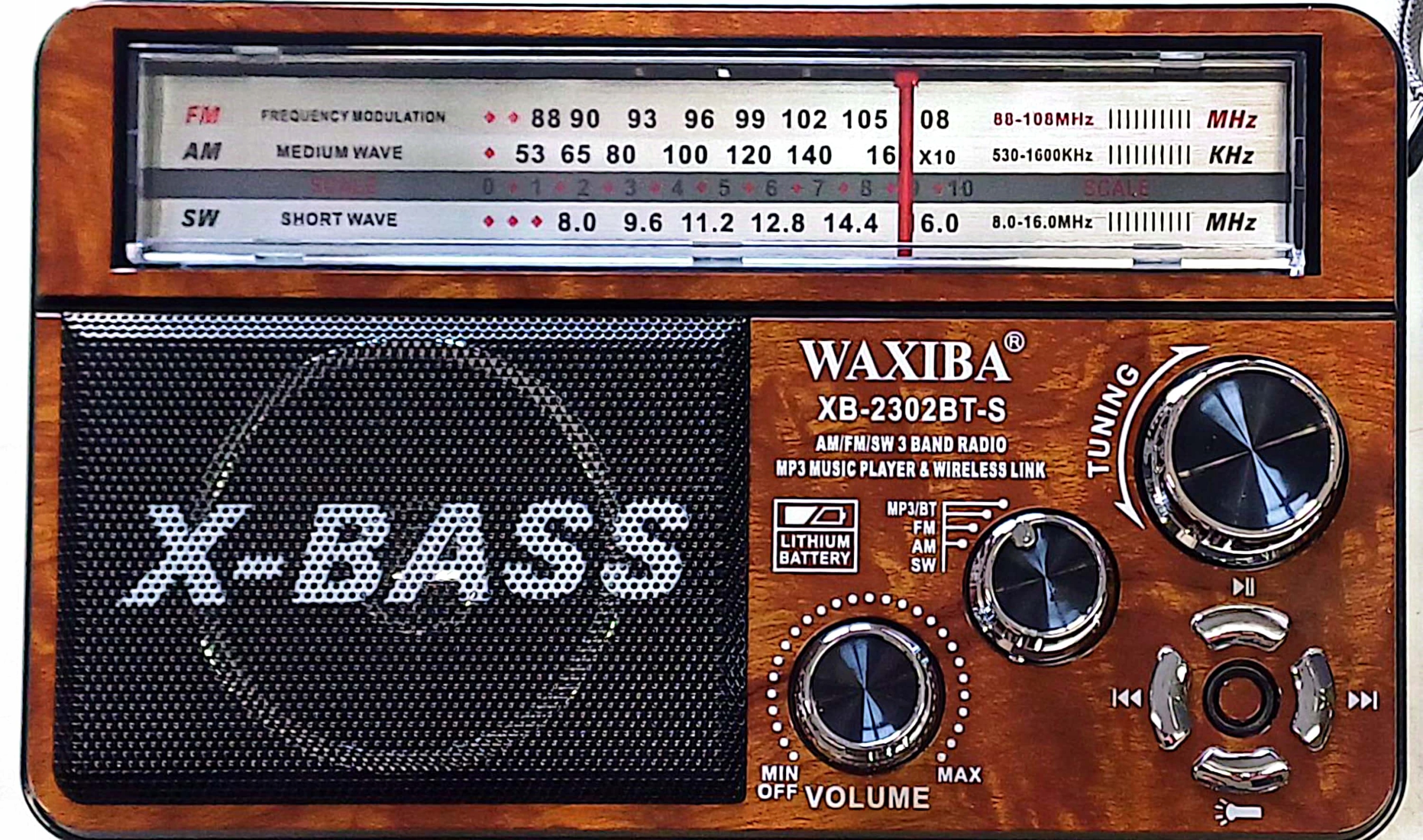 Radio Solarne Waxiba sieciowo bateryjne X-bass Bluetooth Usb Aux