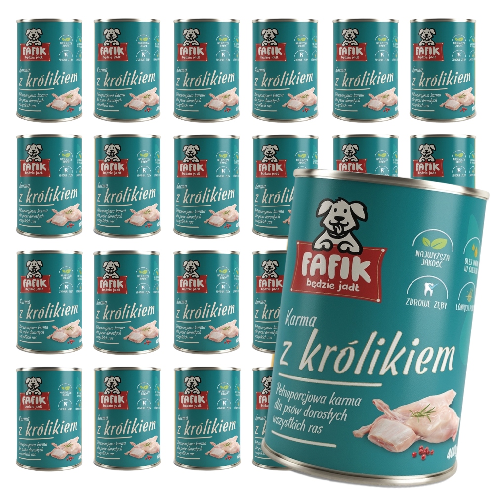 Vlhké Krmivo Pro Psa Plechovka Fafik S Králíkem 24x400G Pro Dospělé Psy