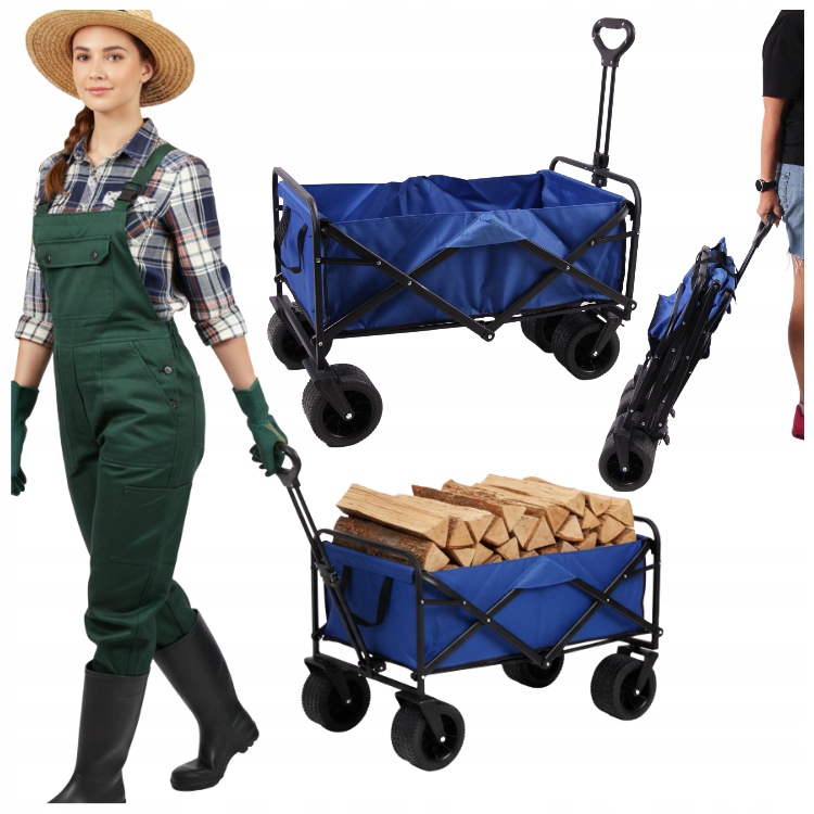 Skládací zahradní vozík 90 l 120 kg pro přepravu dřeva a nářadí, přívěs