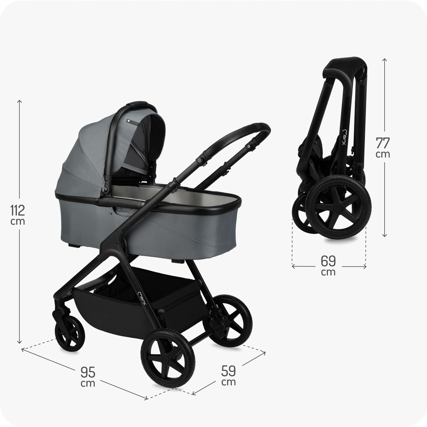 2 viename vežimėlis-gondola - MoMi GISELLE GRAY - adapteriai, krepšio priedai, GISELLE modelis