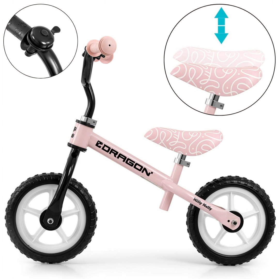 Rowerek biegowy jeździk dla dziewczynki +2 stalowa rama Dragon Milly Mally
