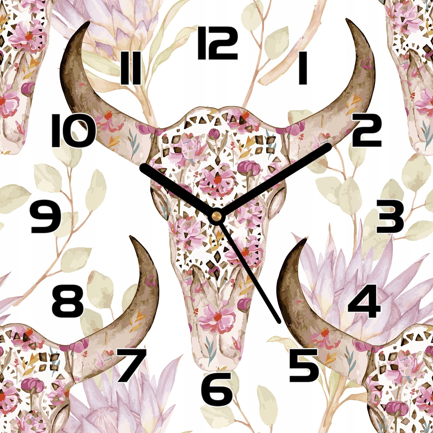 

Szklany zegar Czaszka w kwiaty i zioła 30x30 cm