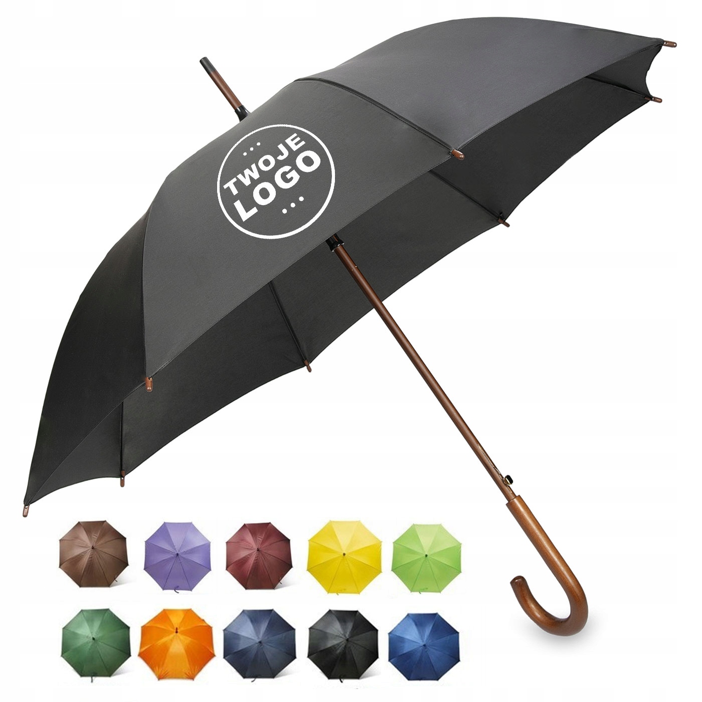 50 SZT. REKLAMOWY PARASOL Z TWOIM NADRUKIEM LOGO - DREWNIANA RĄCZKA